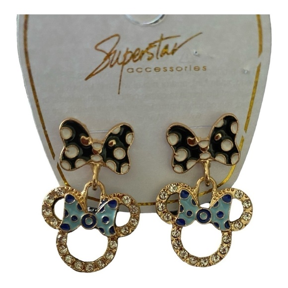 MINNIE MOUSE-GOLD COLOR SHIMMER DANGLE EARRINGS - Picture 1 of 4